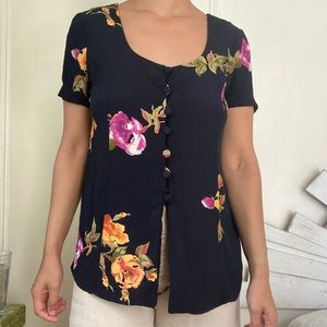 Vintage 90's Black Floral Y2K Button Down Shirt